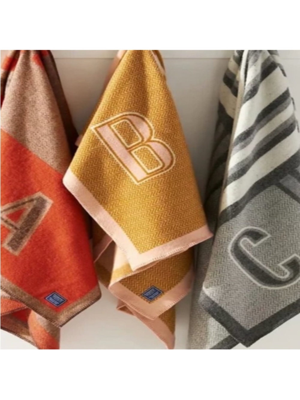 Faribault Woolen Mill Co. Monogrammed “C” Gray & Dark Gray Striped Wool Blanket